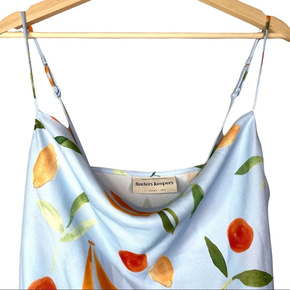 Finders Keepers CALYPSO MIDI DRESS size L US 8 blue with Allover fruit pattern - Picture 8 of 10